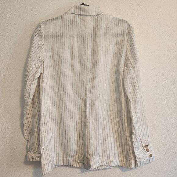 MICHAEL STARS SINGLE BREASTED BLAZER‎ WHITE/BLACK WOVEN LINEN WOMENS SMALL - Picture 5 of 8